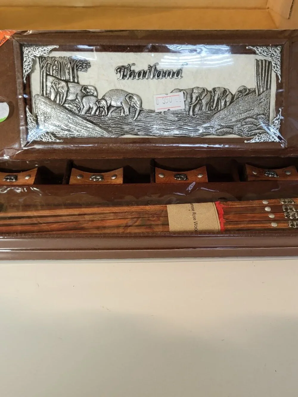 Vintage Thailand Siamese Rosewood Chopsticks & Rests Boxed Souvenir Gift Set